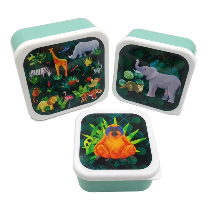 Puckator Set of 3 Lunch Box S/M/L Animal Kingdom - Lunchbox with Multi Compartments - Small Food Containers - Lunchbox for Adults and Kids - Girls Boys Lunchbox - Snack Storage