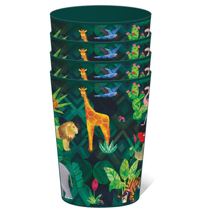 Puckator Animal Kingdom 4Pc Picnic Cups 450ml Out of Recycled Plastic Bottles - Plastic Tumblers Cups Reusable - Camping Mugs Cups Set of 4 - Unbreakable Picnic Glasses for Kids Adults - Glassware