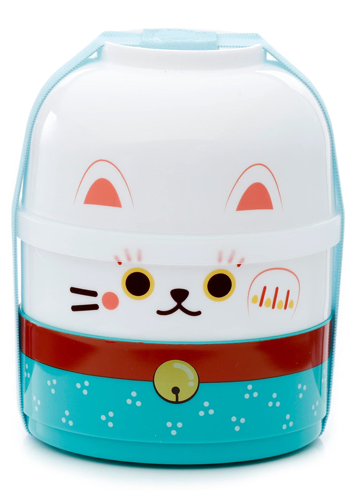 Puckator Maneki Neko Lucky Cat Stacked Round Bento - Lunch Box for Adults and Kids with Compartments - Snack Box - Food Containers with Lids - Stackable Snack Pots for Kids - Meal Prep Container