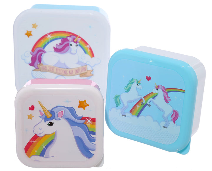 Puckator Enchanted Rainbows Unicorn Set of 3 Lunch Box Snack Storage S/M/L - - Lunchbox with Multi Compartments - Small Food Containers - Lunchbox for Adults and Kids - Girls Boys Lunchbox