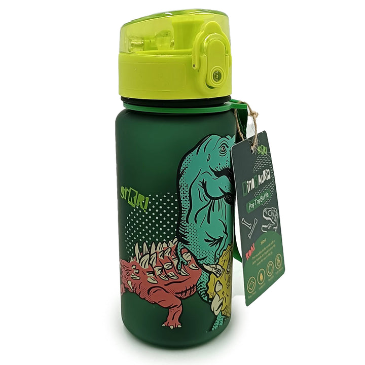 Puckator BOT214 Dinosauria Pop Top 350ml Shatterproof Reusable Children's Bottle with Infuser