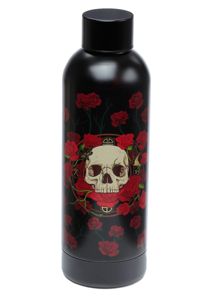 Puckator Skulls and Roses - Stainless Steel Water Bottle - Cold for 24h and Hot for 12h - Metal Water Bottles with Skull and Roses Design - Double Walled Modern Thermos Flask - Bpa Free - 500 ml