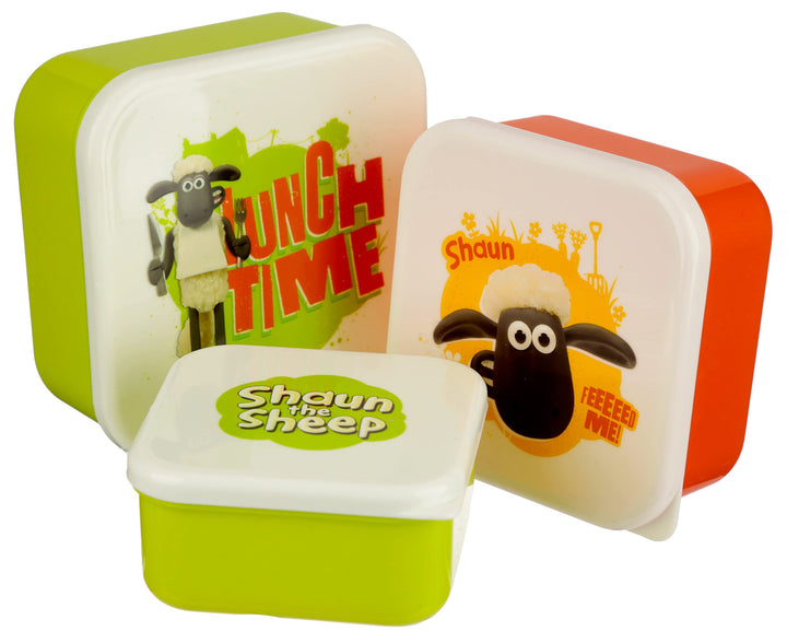 Puckator Shaun The Sheep Set of 3 Lunch Box Snack Storage S/M/L - Lunchbox with Multi Compartments - Small Food Containers - Lunchbox for Adults and Kids - Girls Boys Lunchbox - Food Prep with Lids