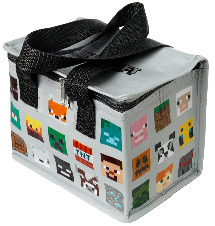 Puckator Cool Lunch Bag with Minecraft Faces Design Made Out of Recycled Plastic Bottles - Insulated Lunch Bag for Women Men Children - Lunch Box Bag for Work & School - Beach Picnic Accessories