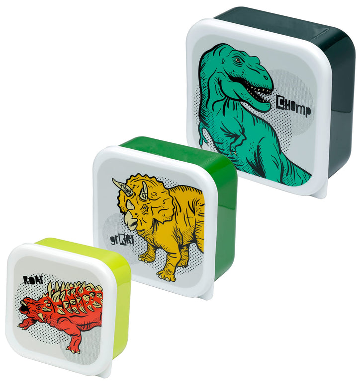 Puckator Dinosauria Set of 3 Lunch Box Snack Pots M/L/XL - Lunchbox with Multi Compartments - Small Food Containers - Lunchbox for Adults and Kids - Girls Boys Lunchbox - Snack Storage