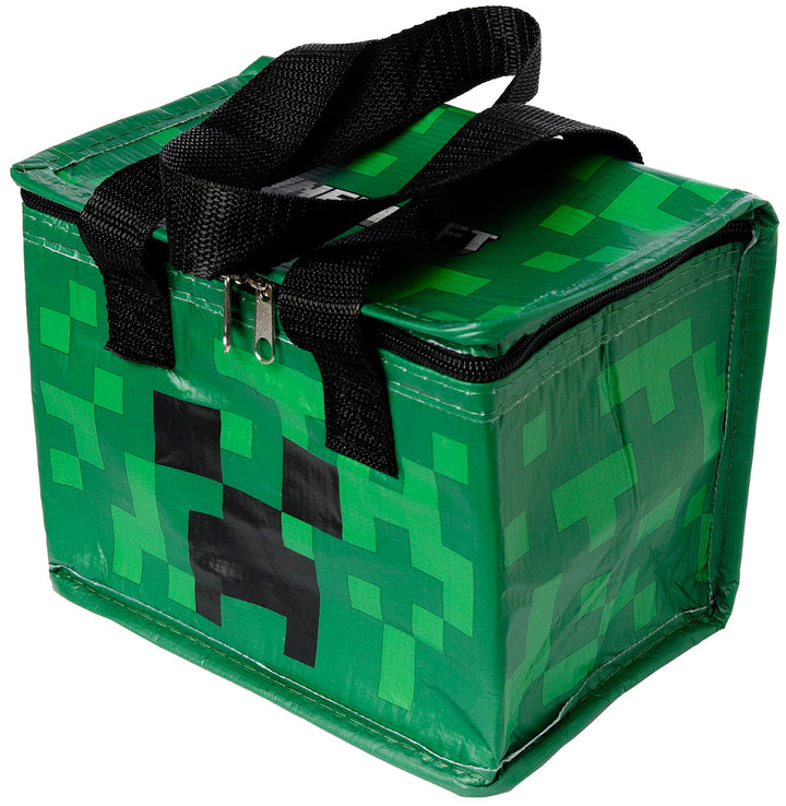 Puckator Cool Lunch Bag with Minecraft Creeper Design Made Out of Recycled Plastic Bottles - Insulated Lunch Bag for Women Men Children - Lunch Box Bag for Work & School - Beach Picnic Accessories