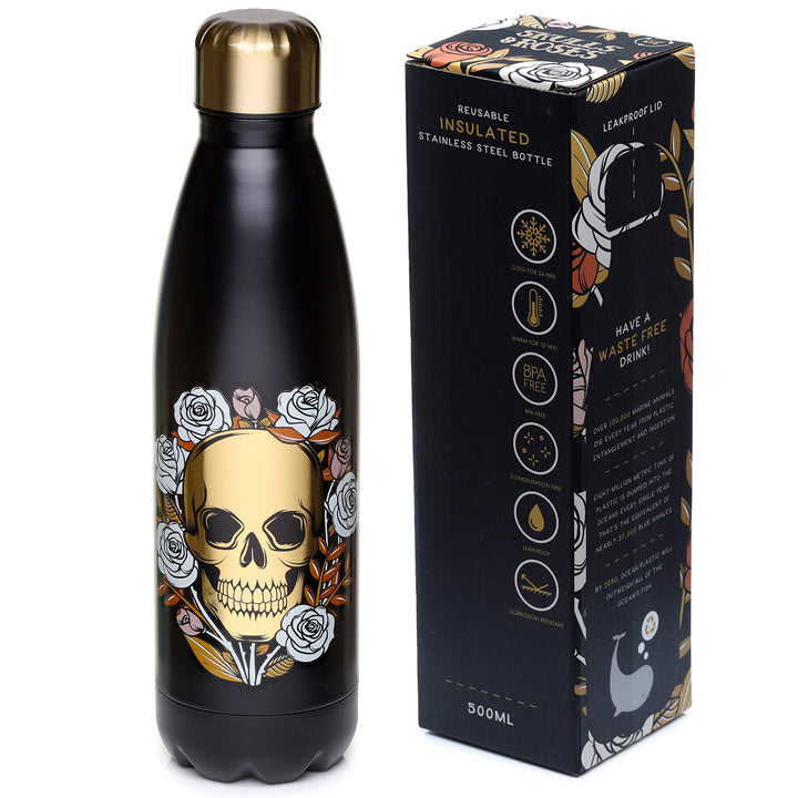 Puckator Skulls and Roses Stainless Steel Bottle