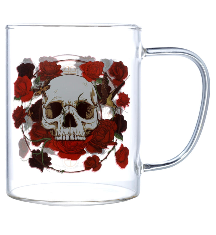 Puckator Skulls and Roses Glass Tea Coffee Mug - Funny Home Accessories - Cute Gifts for Girlfriend - Large Mugs for Men Women Hot Drinks - Cute Cups Presents - Secret Santa Gift - Cup Set