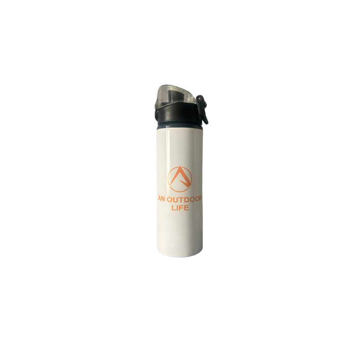 An Outdoor Life Metal Insulated Cup With Full Orange Logo