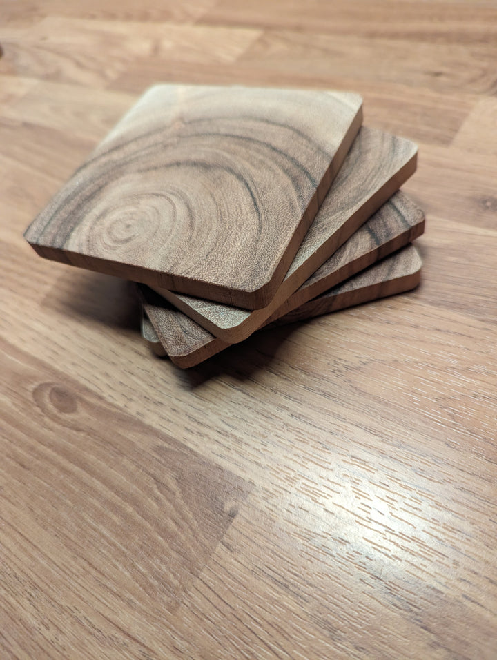 Square Solid Elm Coaster - set of 4
