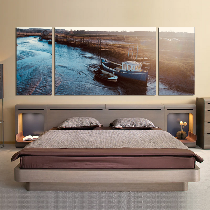 3 Piece 'Old Boat' Canvas Wall Art Large