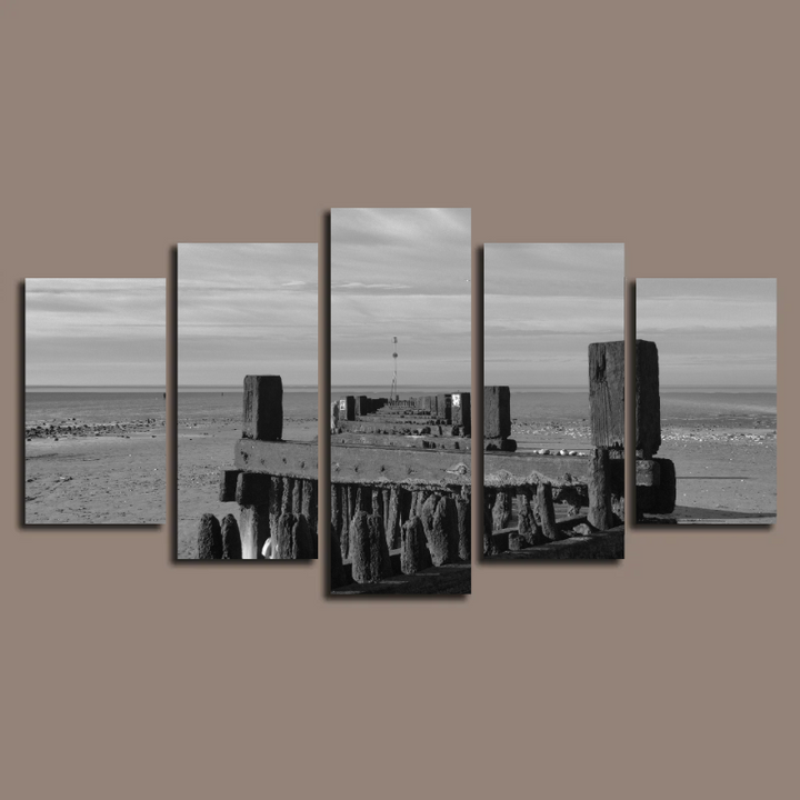 5 Piece Black and White Beach Canvas 22" x 40"